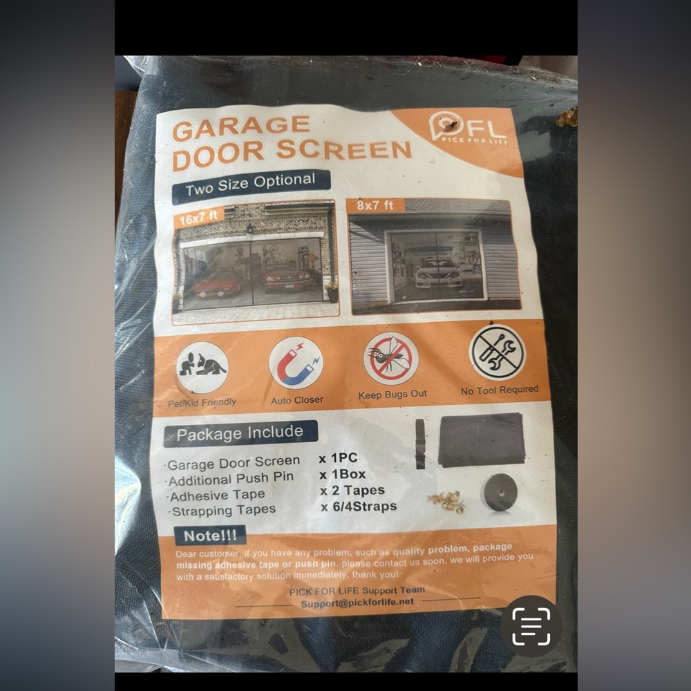 Garage Door Screen - Two Size Optional 16x7 & 8x7 New
